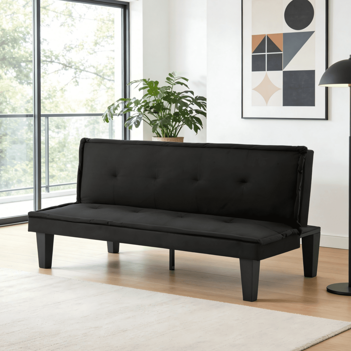 Gewnee 62.99â€Futon Sofa Bedï¼ŒLoveset Sofa with 5-Level Adjustable Functionsï¼ŒFoldable Sleeper Sofa for Office and Guest Rooms.Black