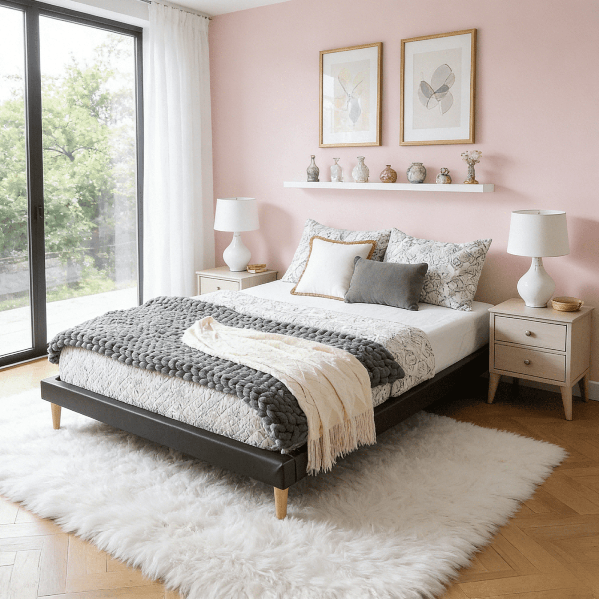 Gewnee Faux Leather Full Size Platform Bed Frame, No Box Spring Needed, Solid Wood Slats, Black