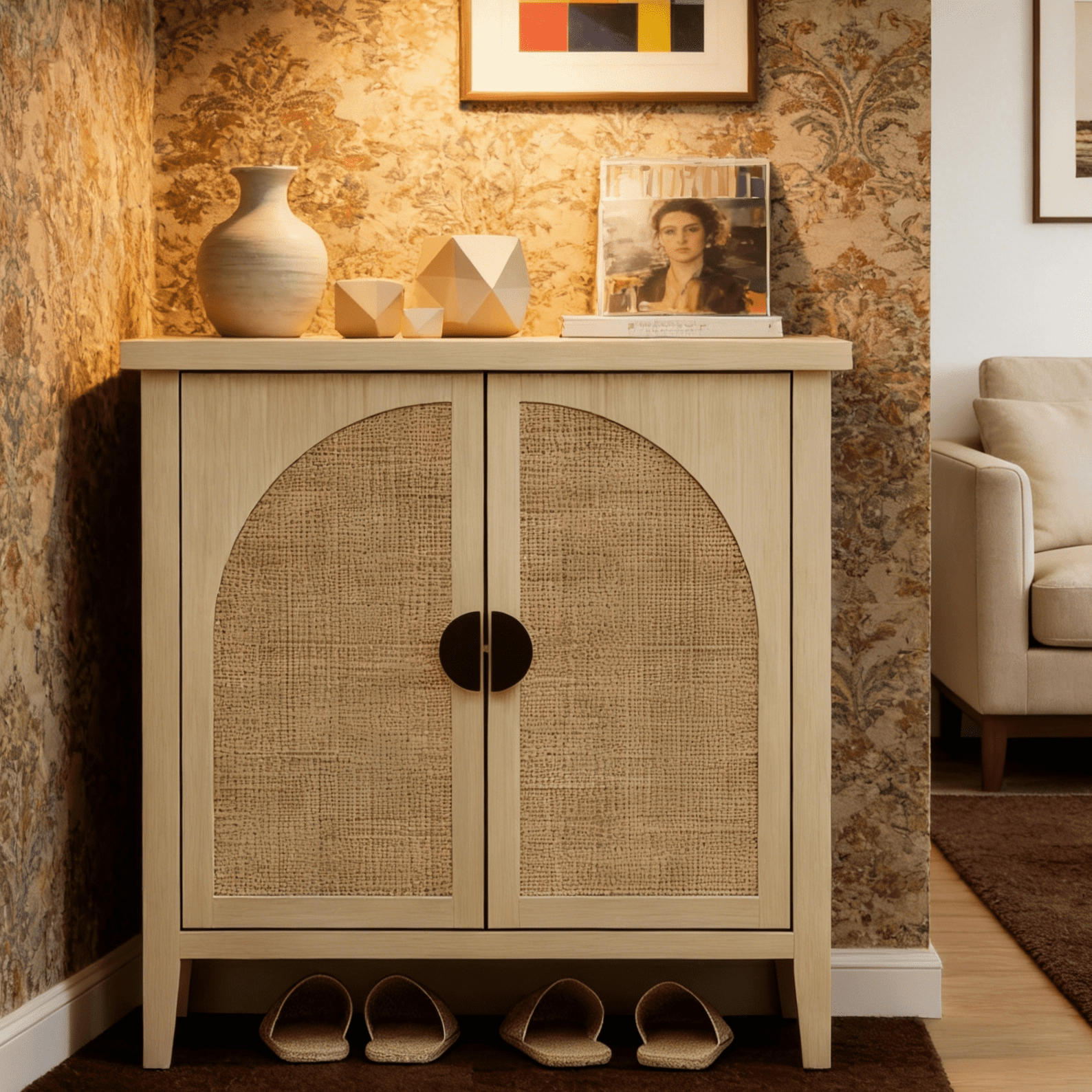 Gewnee Gabinete de Almacenamiento de RatÃ¡n de 2 Puertas, Elegante Gabinete Decorativo para el Hogar para Dormitorio, Sala de Estar y Estudio