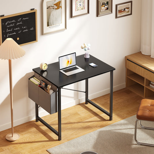 Gianna 31" Computer Desk with Metal Frame, Waterproof Surface and Storage Bag â€“ Perfect for Office Use, Black