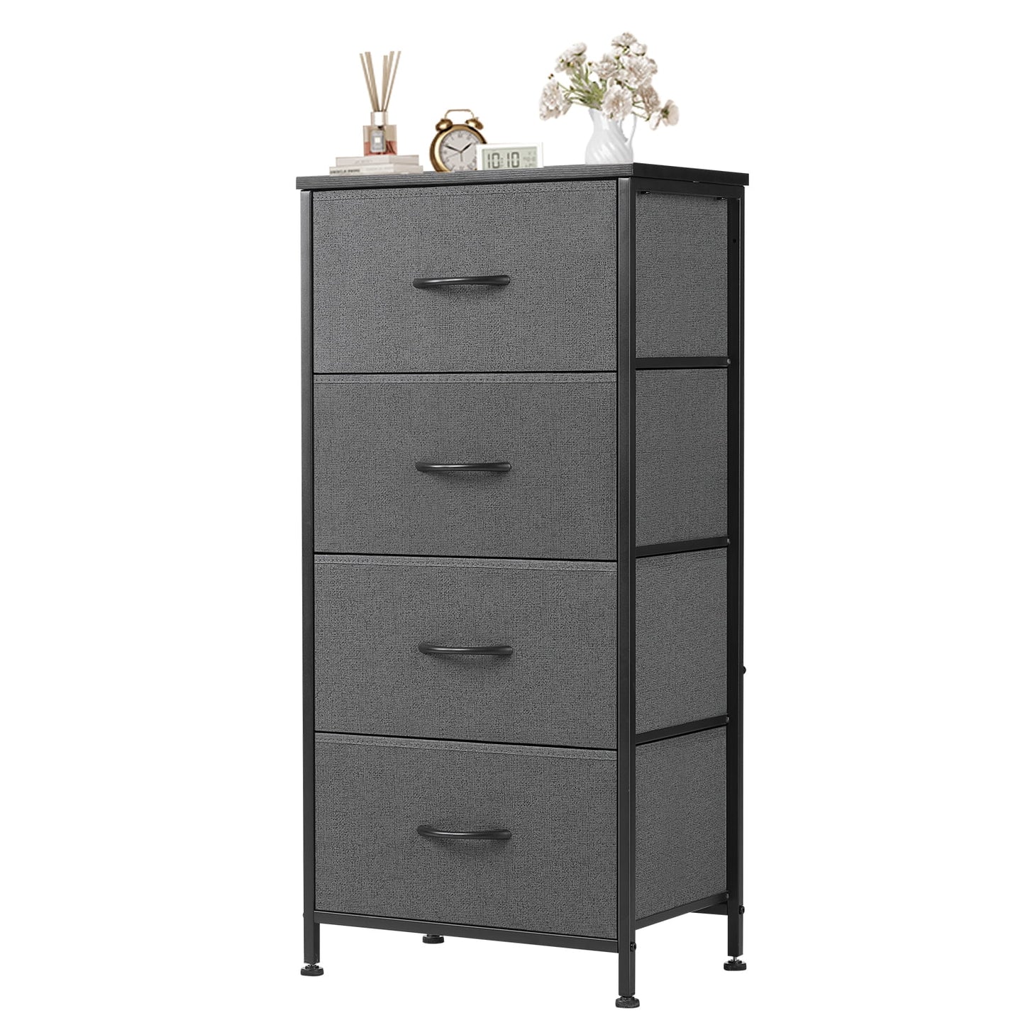 EDX 4 Drawer Fabric Dressers Cabinet, Ideal for Living Room & Bedroom Storage, Grey