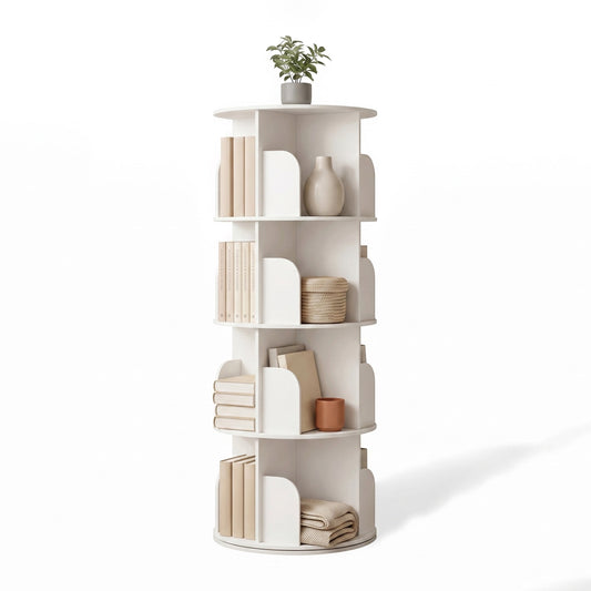 Gianna 4 Tier Rotating Bookshelf, 360 Display Floor Standing Bookcase Storage Rack, White
