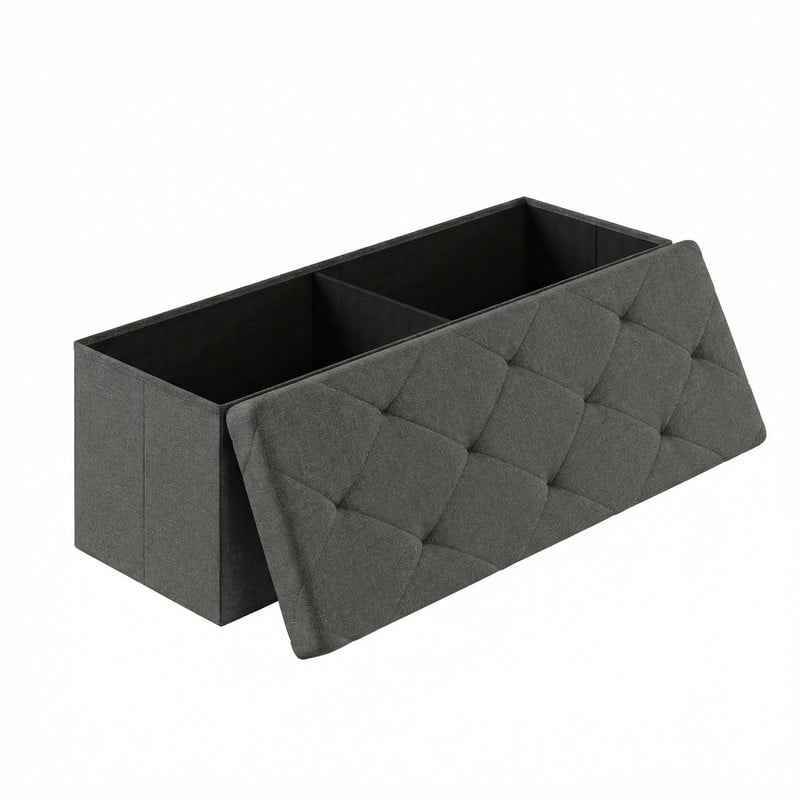 Gianna 43 Inch Folding Ottoman With Storage Bench, Bedside Storage Bench With Linen Top Cover and Cushion, Footrest Suitable for Bedroom, Living Room, Gray