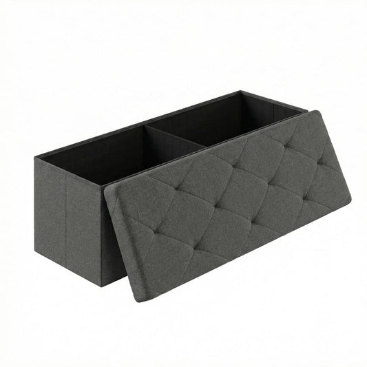 Gianna 43 Inch Folding Ottoman With Storage Bench, Bedside Storage Bench With Linen Top Cover and Cushion, Footrest Suitable for Bedroom, Living Room, Gray