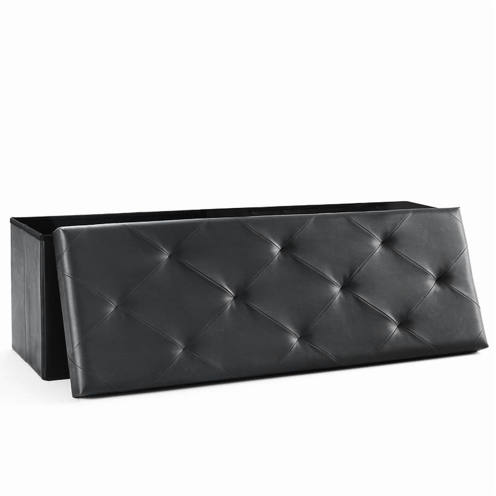 Gianna 43 Inches Folding Ottoman with Storage Bench, Foot Rest Stool, End of Bed Storage Bench Upholstered, Load 660 lbs, for Living Room, Synthetic Leather, Black