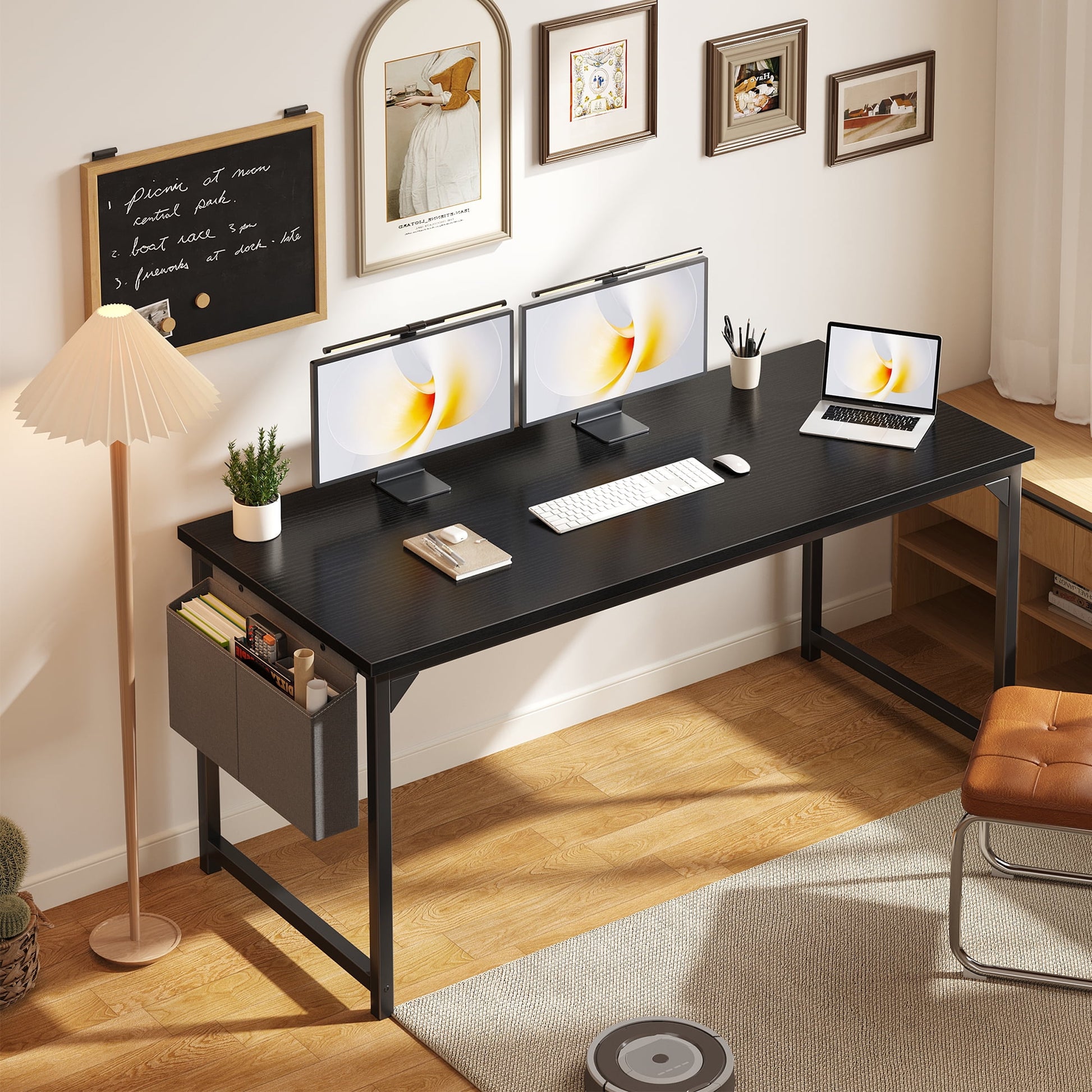 Gianna 63" Computer Desk with Metal Frame, Waterproof Surface and Storage Bag â€“ Perfect for Office Use, Black