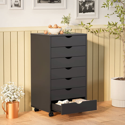 CONCETTA 7-Drawer Rolling Storage Cabinet â€“ Mobile Organizer for Bedroom, Office, and Home Spaces, Black