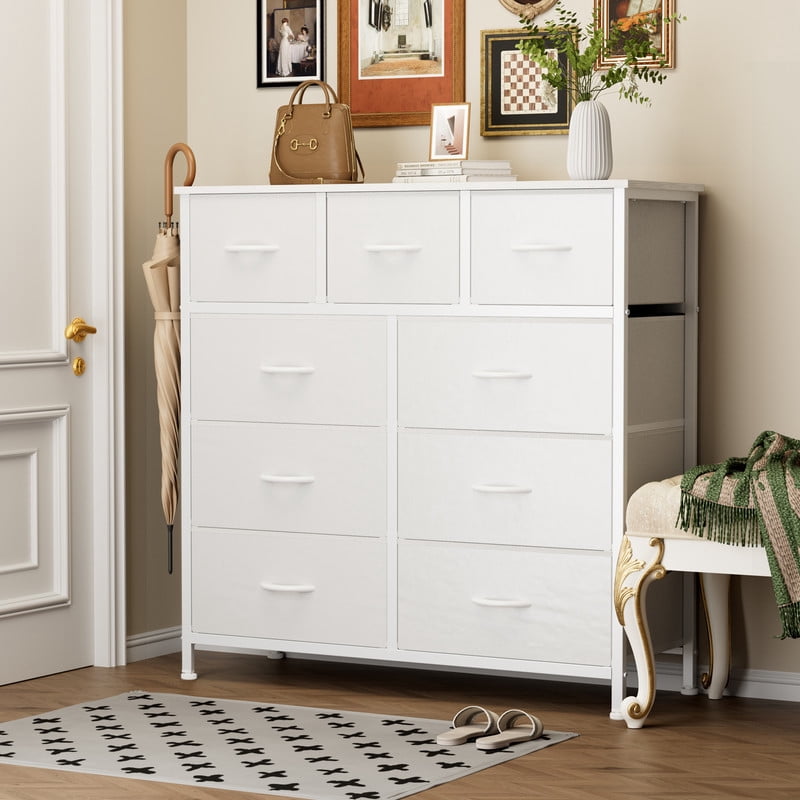 Gianna 9 Drawers Dresser, Fabric Drawer Cabinet for Home Office, Wihte