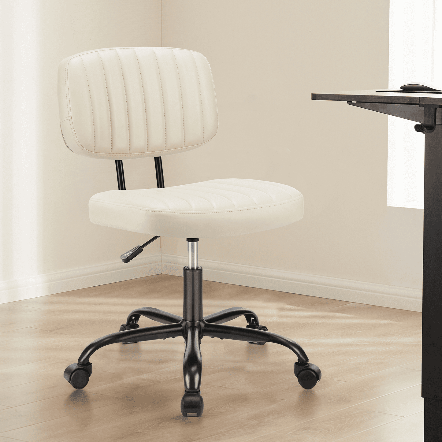 Gianna Armless Office Chair â€“ Adjustable Rolling Task Chair with Lumbar Support for Comfortable All-Day Sitting, Bone gray