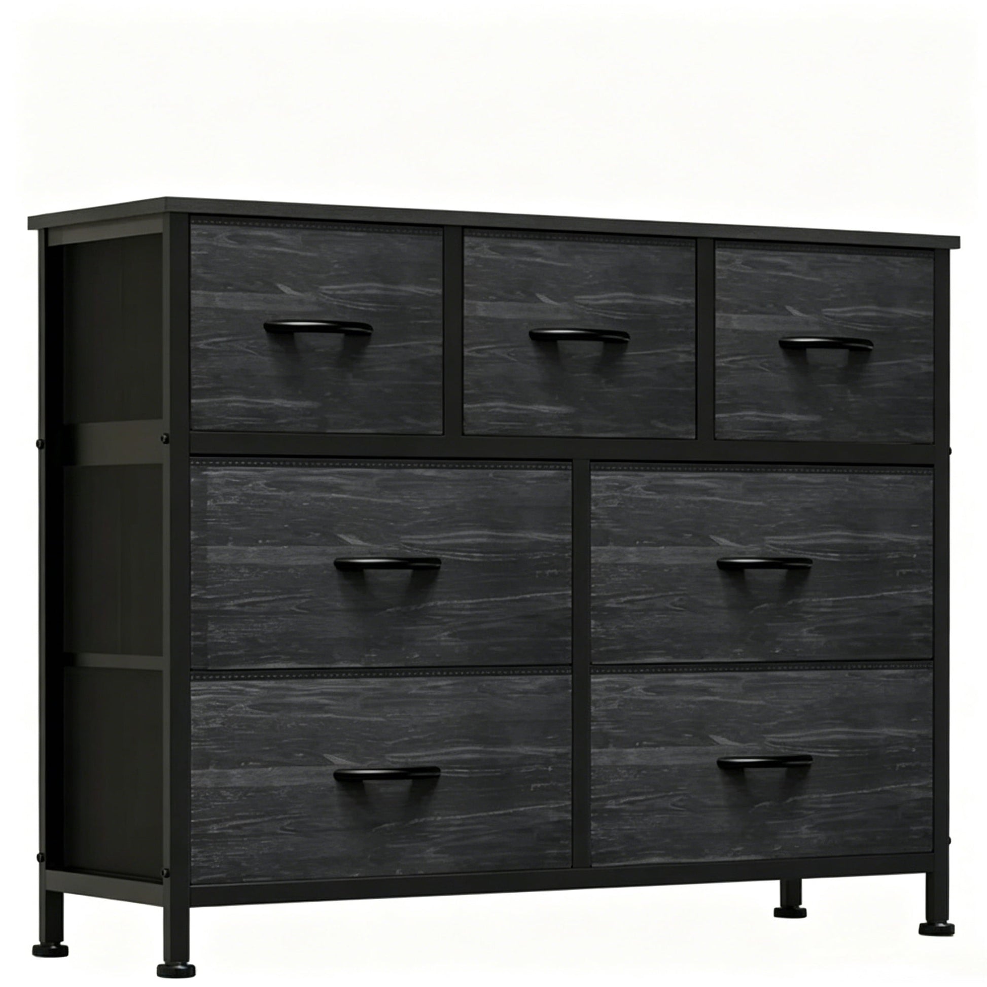 Gianna Chest of Drawers with 7 Fabric Drawers, Drawer Cabinet, Organization Furniture for Kitchen, Office, Hallway, Black Wood