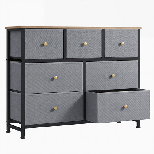 Gianna Chest of Drawers with 7 Fabric Drawers, Drawer Cabinet, Organization Furniture for Kitchen, Office, Hallway, Blue