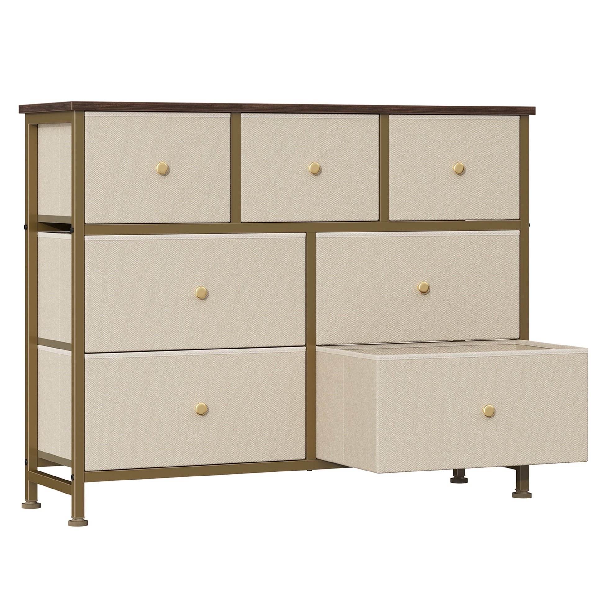 Gianna Chest of Drawers with 7 Fabric Drawers, Drawer Cabinet, Organization Furniture for Kitchen, Office, Hallway, Khaki