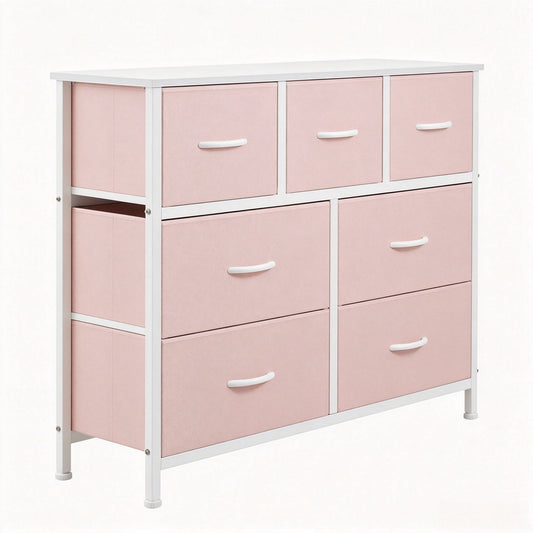 Gianna Chest of Drawers with 7 Fabric Drawers, Drawer Cabinet, Organization Furniture for Kitchen, Office, Hallway, Pink
