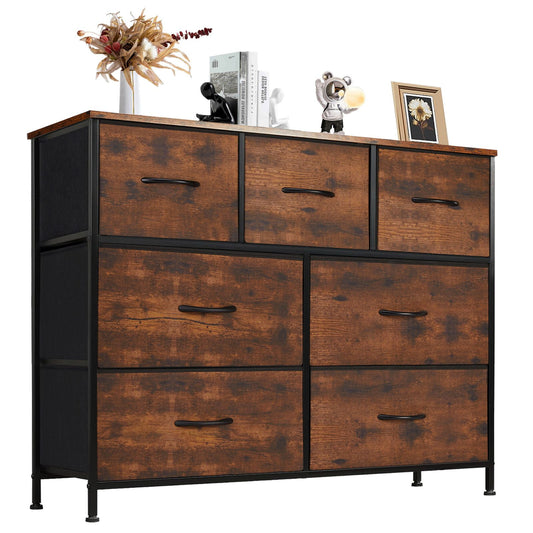 Gianna Chest of Drawers with 7 Fabric Drawers, Drawer Cabinet, Organization Furniture for Kitchen, Office, Hallway, Floral Painted
