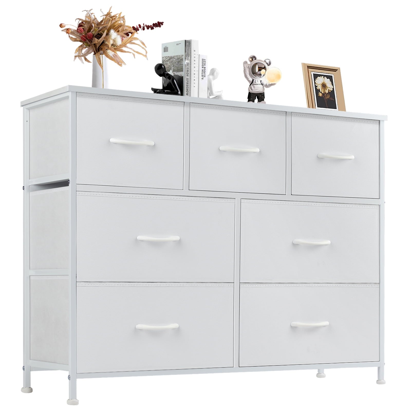 Gianna Chest of Drawers with 7 Fabric Drawers, Drawer Cabinet, Organization Furniture for Kitchen, Office, Hallway, White