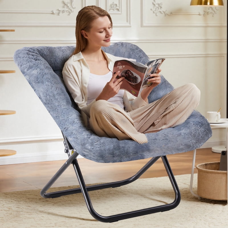 Gianna Comfy Chair for Adults, Soft Faux Fur Folding Lounge for Bedroom Living Room Dorm Rooms Flexible Reading Chair for Teens, Large Size Foldableï¼ŒSquare-White