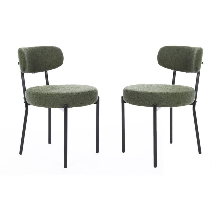 Gianna Dining Chairs Set of 2, Mid Century Modern Chair Round Upholstered Curved Backrest, Kitchen Vanity Living Room Chairs with Black Metal Legsï¼ŒGreen