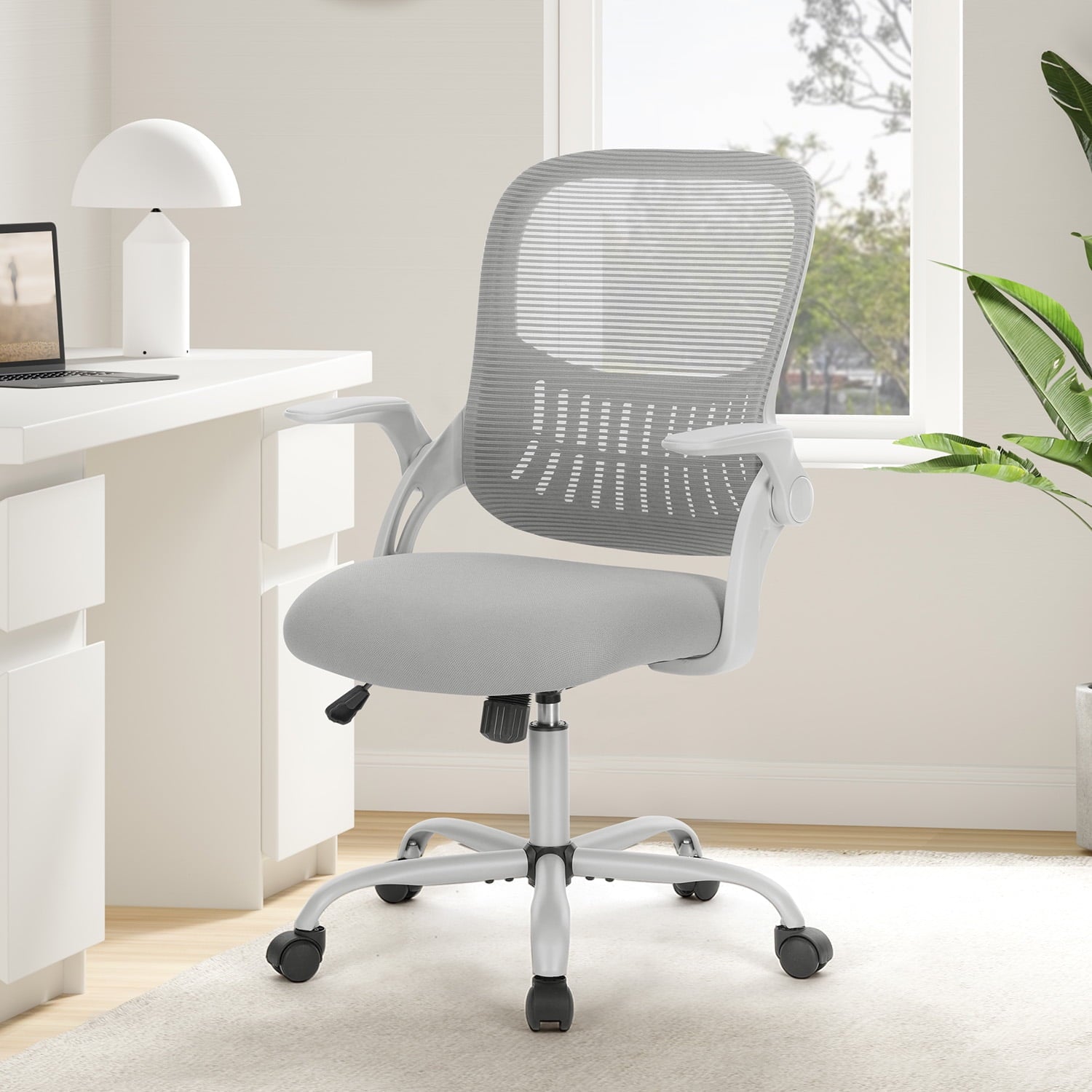 Gianna Ergonomic Mesh Office Chair with Adjustable Armrests, Lumbar Support, and Mid-Back Design for Home & Desk Use with Smooth-Rolling Wheels, Gray