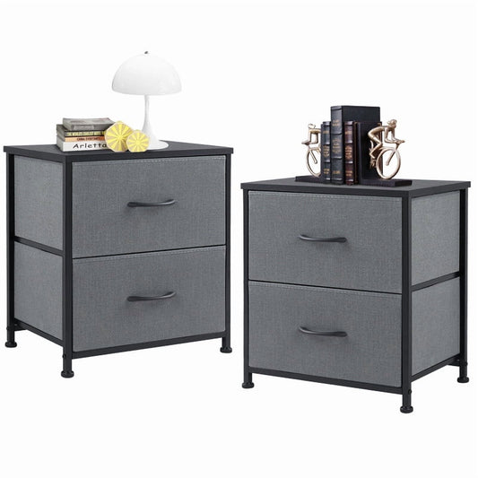 EDX Nigtstand for Bedroom, Tall Chest Organizer with Fabric Bins, Steel Frame, Grey, Set of 2