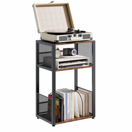 Gianna Record Player Stand, 3 Tier Turntable Table with Vinyl Storage for up to 100 Albums, End Side Table for Living Roomï¼ŒRust Brown