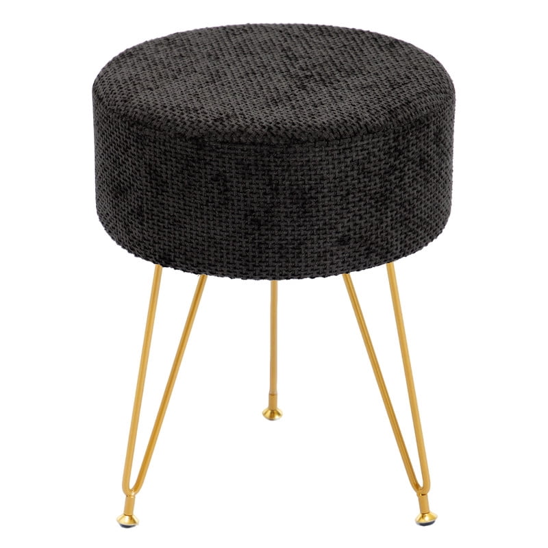 Gianna Otomana Redonda, ReposapiÃ©s PequeÃ±o Suave y Lindo de Maquillaje, Asiento de Estilo Moderno de Piel SintÃ©tica con 3 Patas de Metal para Vestir, Sala de Estar Dormitorio Dormitorio Universitario, Negro