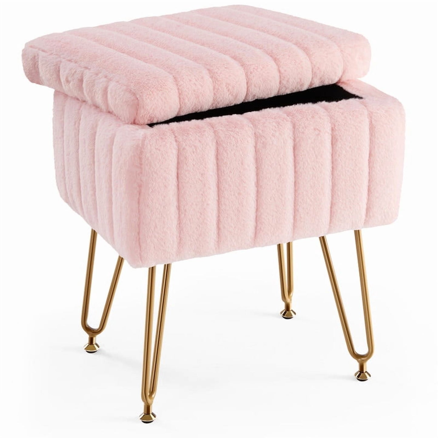 Gianna Stool Chair with Storage Space,with Non-Slip Feet, for Dressing Room, Bedroom, Pink