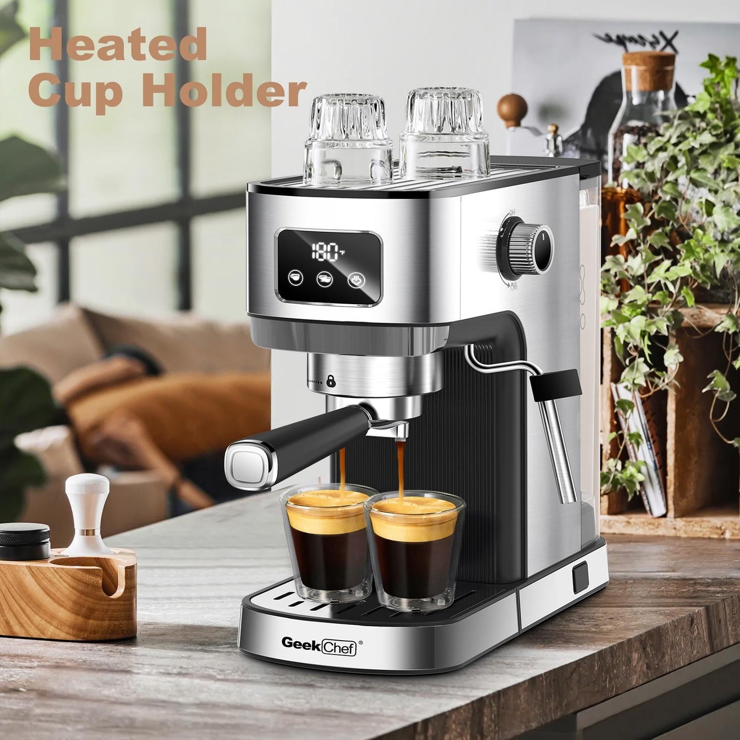 Glavbiku 20 Bar Espresso Machine with Milk Frother & ESE Pod, Compact Stainless Steel Coffee Maker for Home