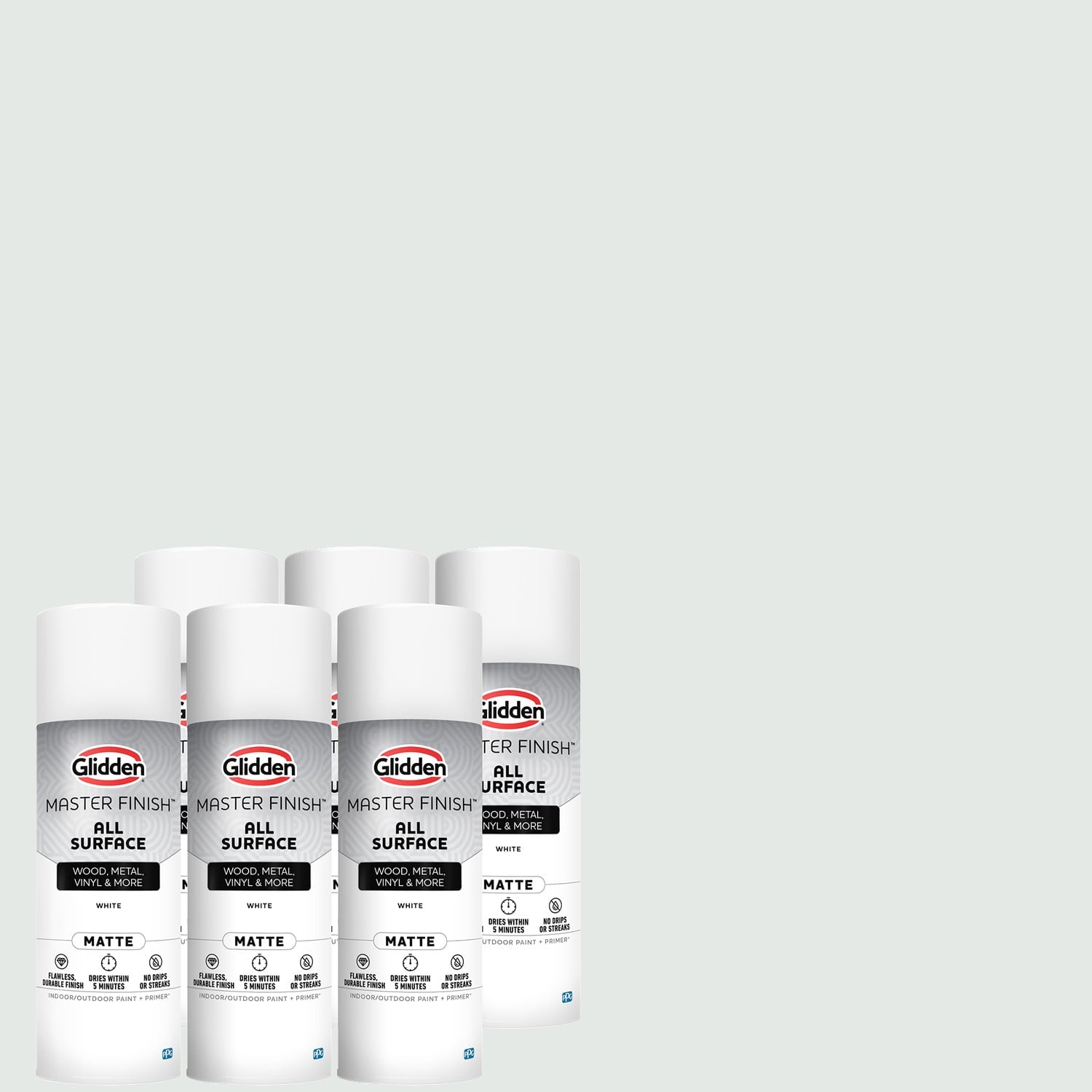 Glidden Master Finish 12 oz. Matte White Interior/Exterior All Surface Spray Paint and Primer, 6 Pack