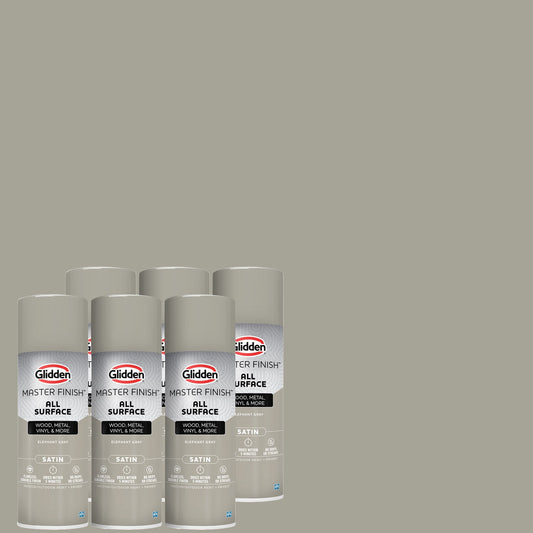 Glidden Master Finish 12 oz. Satin Elephant Gray Interior/Exterior All Surface Spray Paint and Primer, 6 Pack