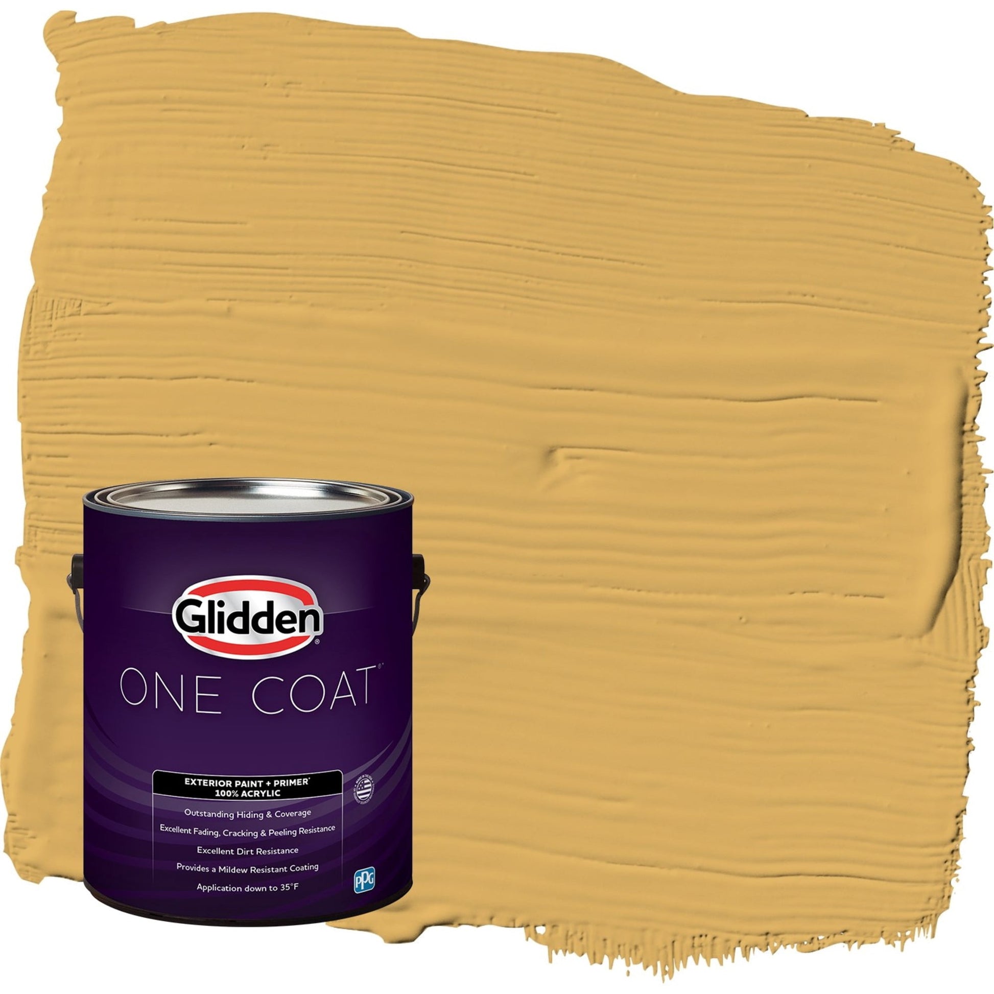 Glidden One Coat Butterscotch Bliss / Yellow Semi-Gloss Exterior Paint with Primer, 1 Gallon