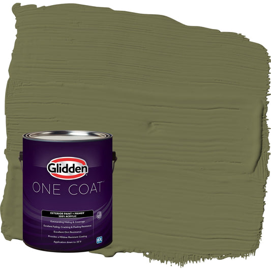 Glidden One Coat Gratefully Grass / Green Semi-Gloss Exterior Paint with Primer, 1 Gallon