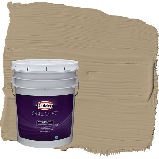 Glidden One Coat Stony Creek / Beige Semi-Gloss Exterior Paint with Primer, 5 Gallon