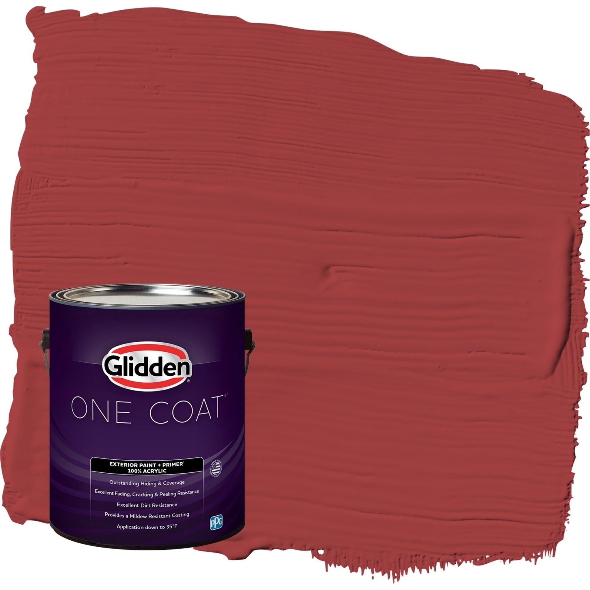 Glidden One Coat Blaze / Red Semi-Gloss Exterior Paint with Primer, 1 Gallon