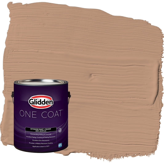 Glidden One Coat Cool Clay / Beige Satin Exterior Paint with Primer, 1 Gallon