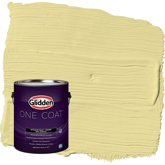 Glidden One Coat Subtle Sunshine / Green Satin Exterior Paint with Primer, 1 Gallon