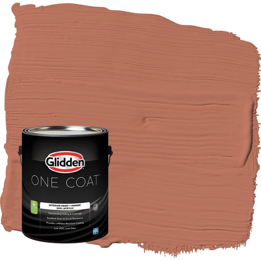 Glidden One Coat Crushed Cinnamon / Orange Flat Interior Paint with Primer, 1 Gallon
