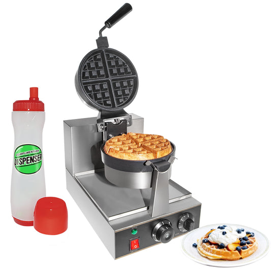 GorillaRock Belgian Waffle Maker | Commercial Flip Waffle Iron | Stainless Steel | Rotating Mechanism | 110V