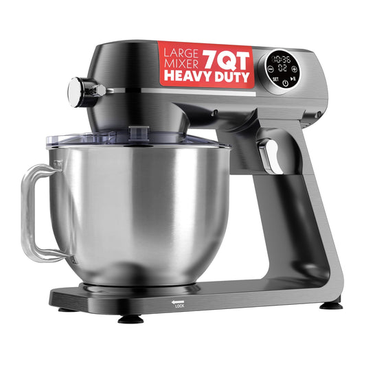 Gourmia 7 Qt Stand Mixer with Attachments, 10 Speeds, Stainless Steel Bowl