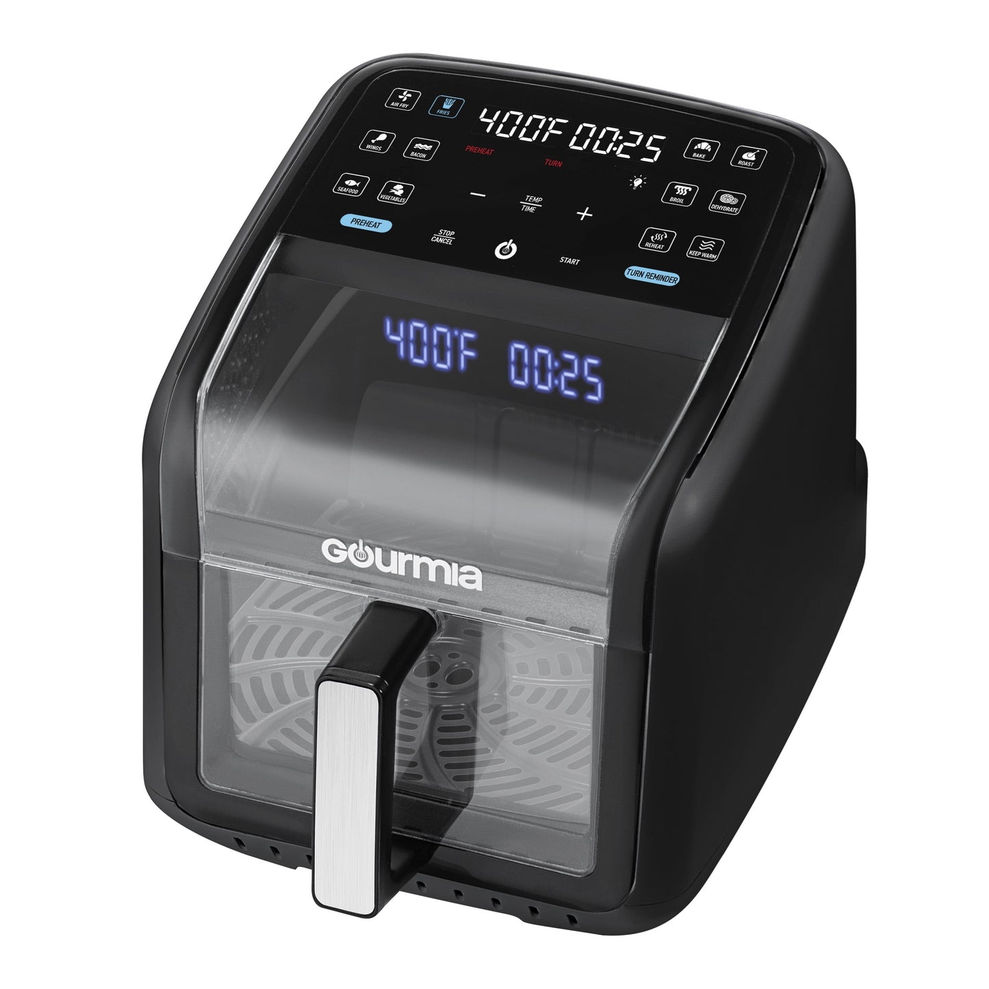 Gourmia Panorama 7-QT Digital Air Fryer with Panoramic View, Holographic Display, & 12 Presets, Black