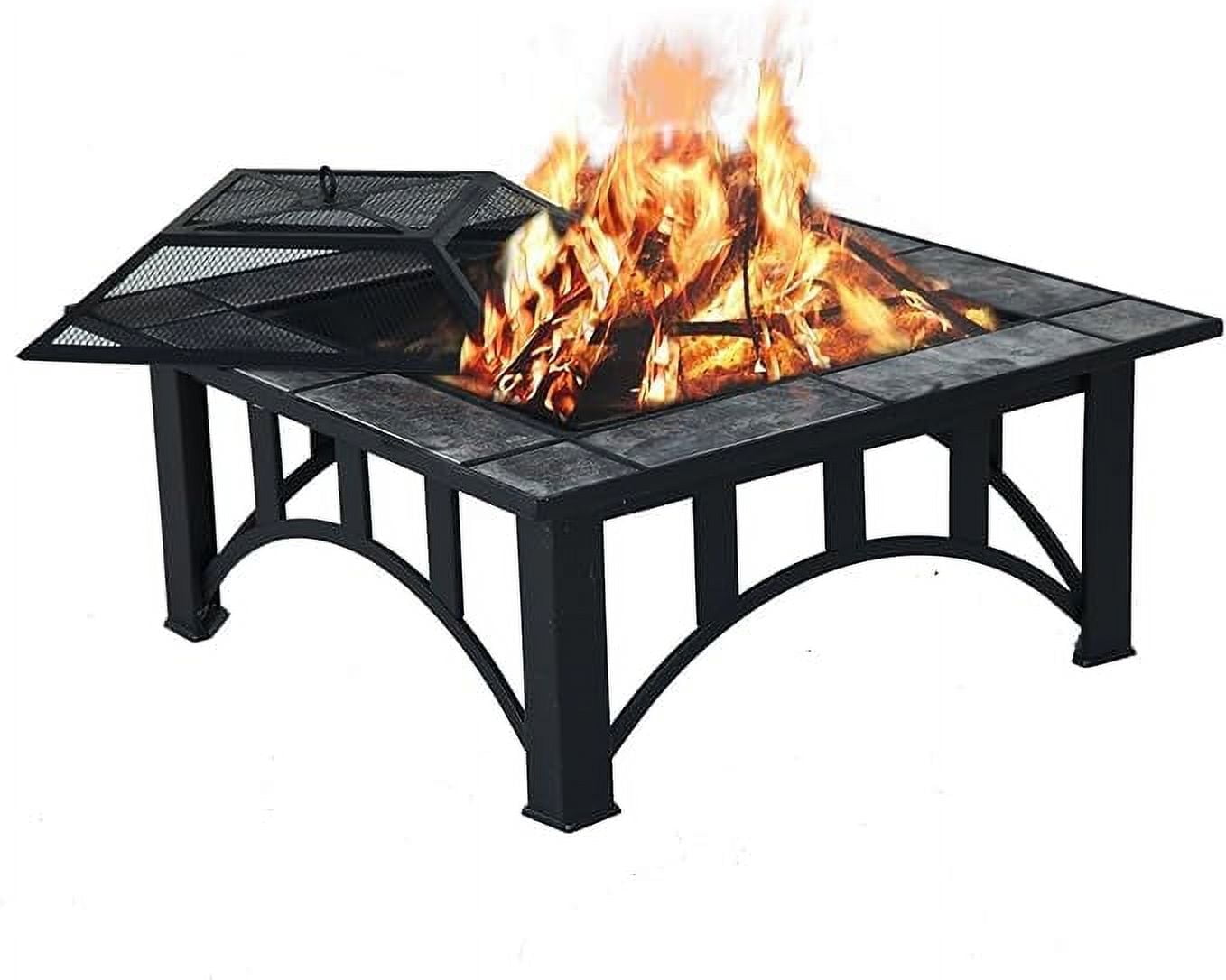 Grand Patio 33" Square Ceramic Top Wood Burning Fire Pit Table with Spark Screen and Poker