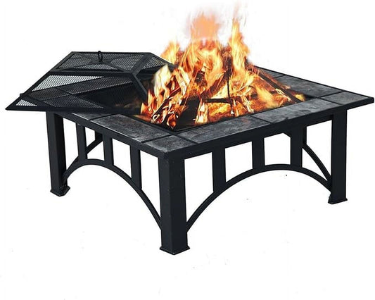 Grand Patio 33" Square Ceramic Top Wood Burning Fire Pit Table with Spark Screen and Poker