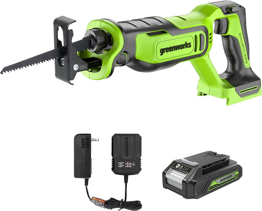 Greenworks 24V 1" Brushless Reciprocating Saw Kit with 2 Ah Battery & Charger 1201002