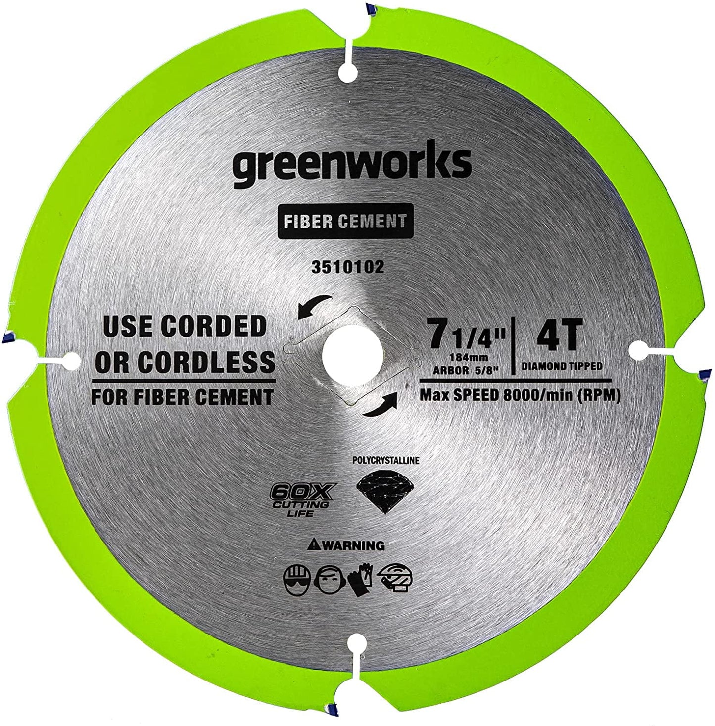 Greenworks 7-1/4-inch 4 Diamond Tipped-PDC Teeth Fiber Cement Circular Saw Blade