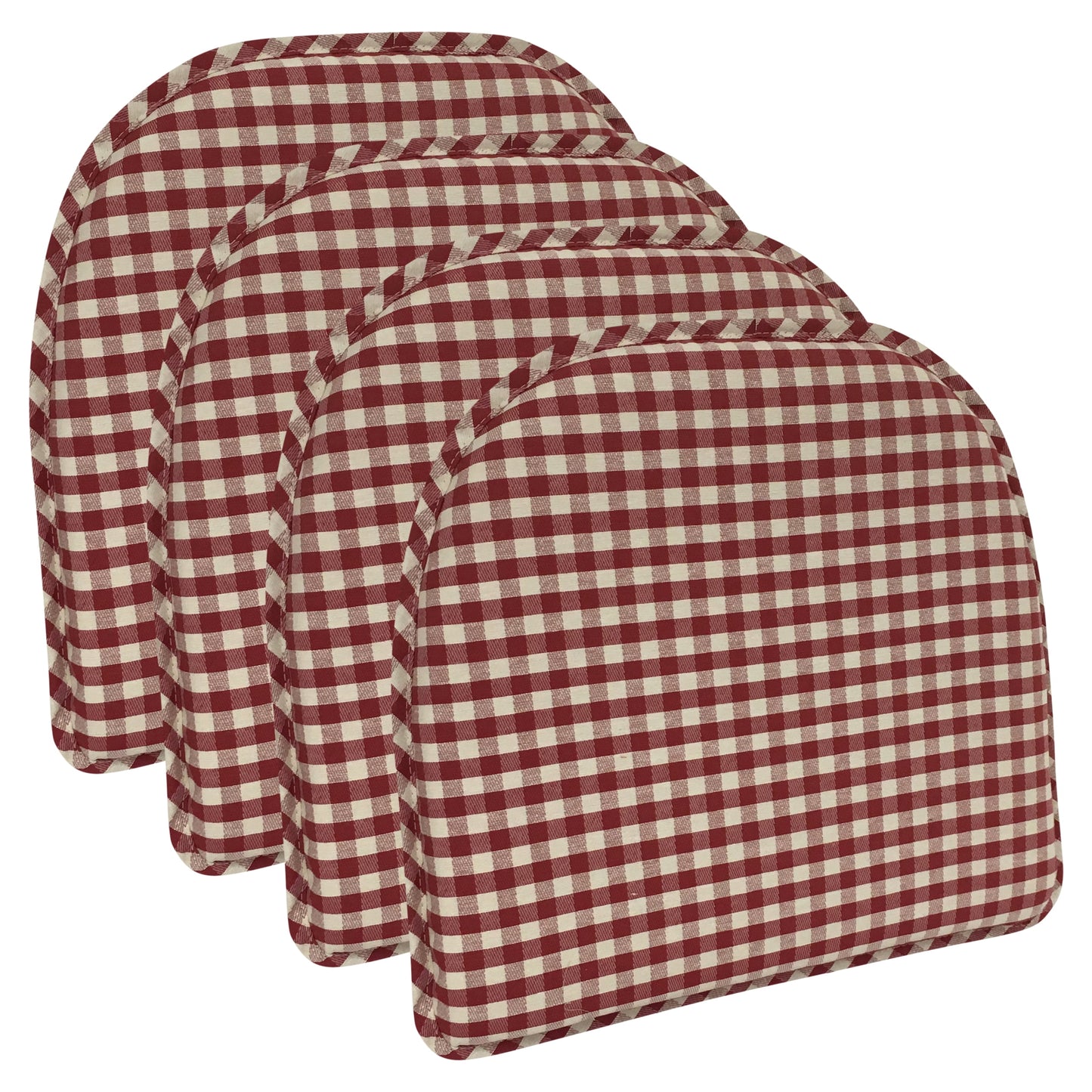Gripper Non Slip 15"x16" Gingham Red Chair Cushions, Set of 4