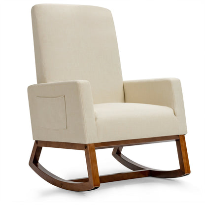 Gymax Rocking Chair High Back Upholstered Lounge Armchair w/ Side Pocket Grey