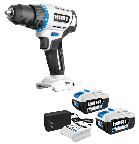 HART 20-Volt 1/2” Drill/Driver 2-Pack 4AH Battery Kit Bundle