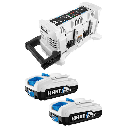 HART 20-Volt Lithium-Ion 4-Port Fast Charger (2) 20-Volt 2ah Lithium Ion Batteries