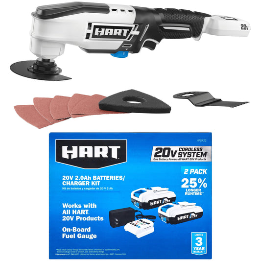 HART 20-Volt Multi-Tool with 2-Pack 2Ah Battery and Charger Starter Kit Bundle