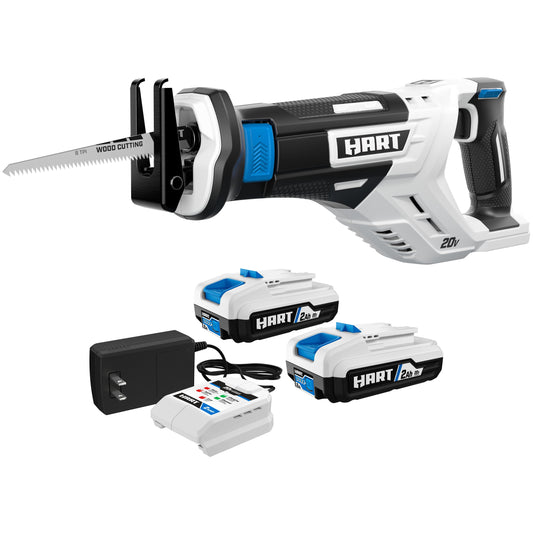 HART 20-Volt Reciprocating Saw with 2-Pack 2Ah Battery and Charger Starter Kit Bundle