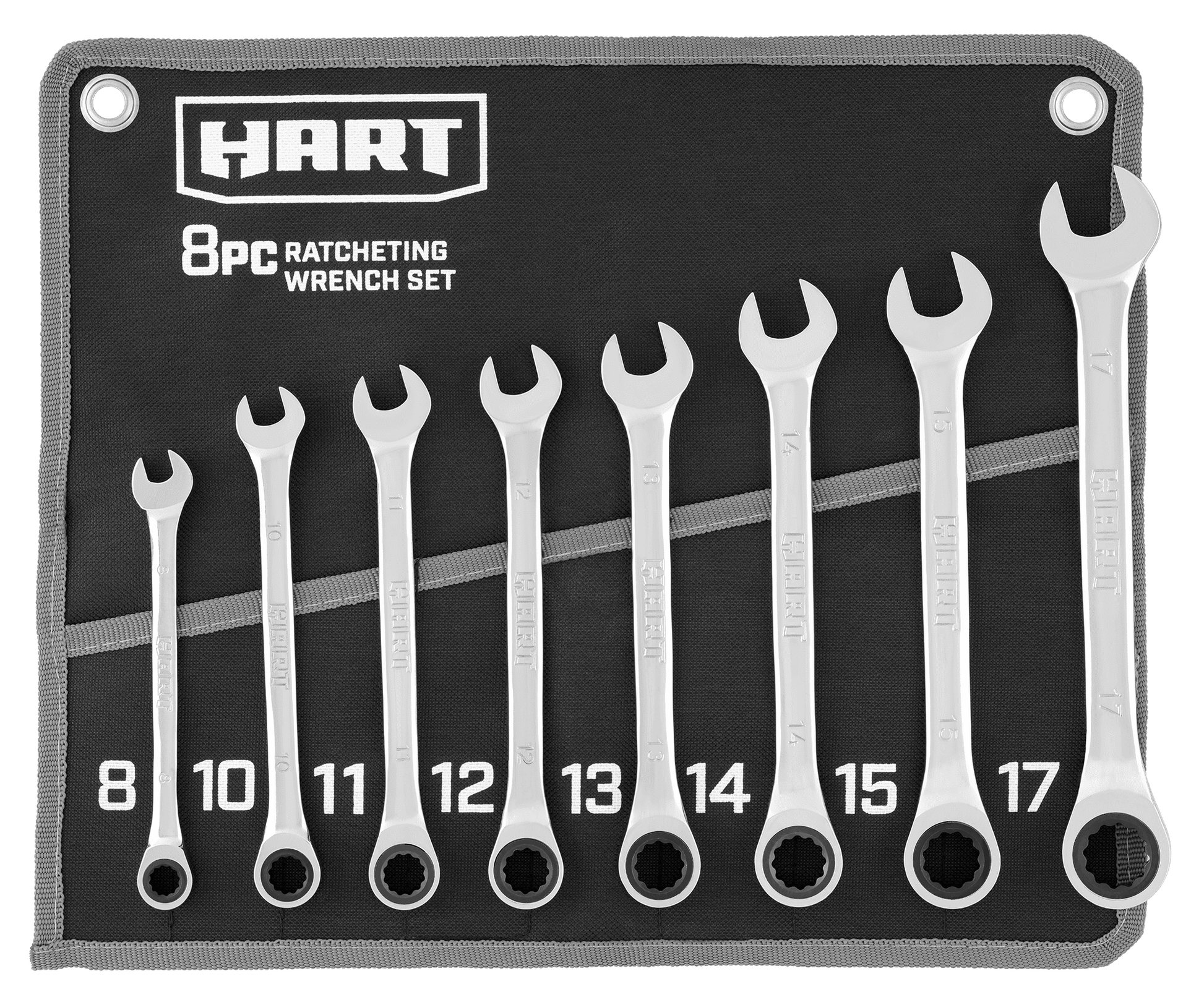 HART 8-Piece MM Ratcheting Wrench Set with Tool Pouch, Chrome Vanadium